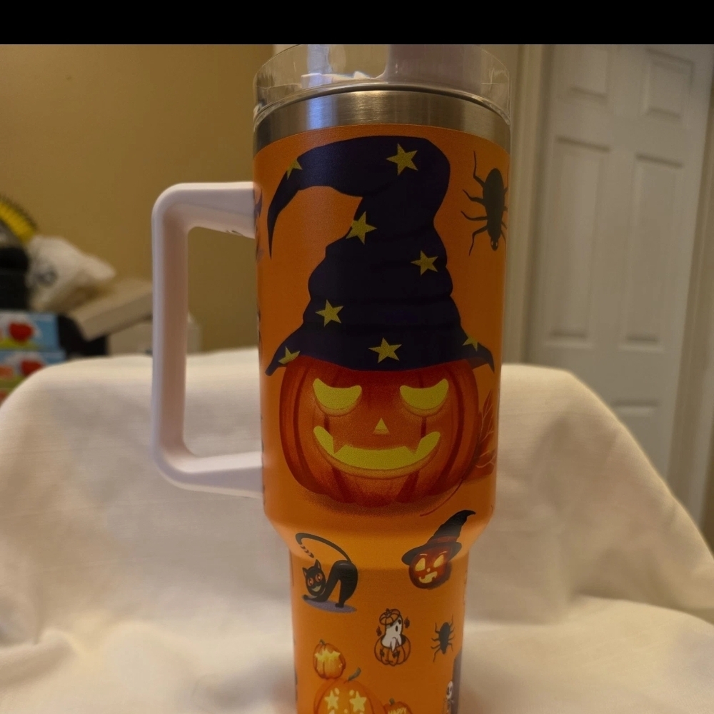 Halloween Pumpkin Tumbler with Witch Hat